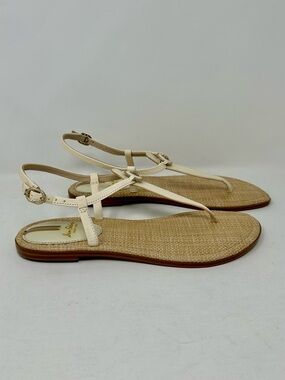 NEW Sam Edelman Gigi Cream T-Strap Woven Flat Sandals Women's Size 8